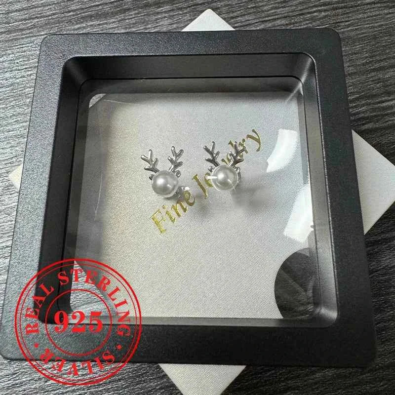 Cute Antler Stud Earrings for Women 925 Sterling Silver