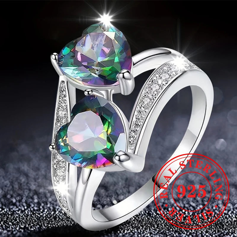 Luxury Double Heart CZ Rings 925 Sterling Silver Brilliant Romantic Female Ring Dabfavshop
