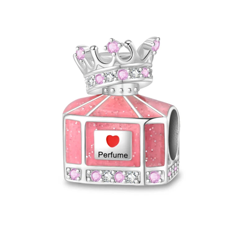 Romantic Pink Crown Perfume Bottle Charms Beads Fit Qikaola Bracelets Fine Jewelry Valentine's Day Gift Dabfavshop