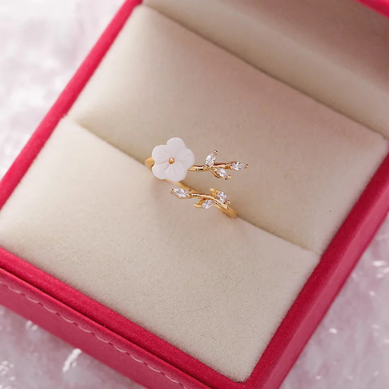 Crystal Zircon Rings Sweet Flower Leaf Butterfly Adjustable Open Rings Female Wedding Engagement Jewelry Gift Dabfavshop