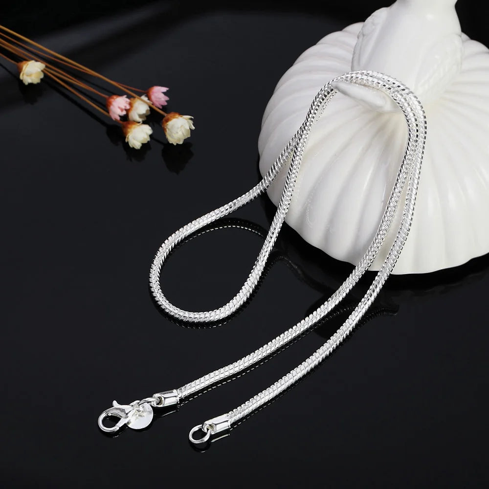 Silver Color Solid Snake Chain Necklace Men Women Fashion Jewelry For Pendant Dabfavshop