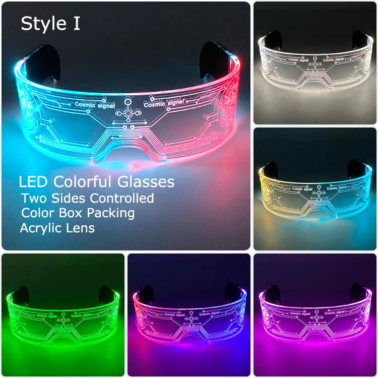 Acrylic LED Luminous Glasses Neon Light-Up Party Eyewear Unisex Glow Sunglasses for DJ Bar Halloween Christmas 12-Hour Glowing Dabfavshop