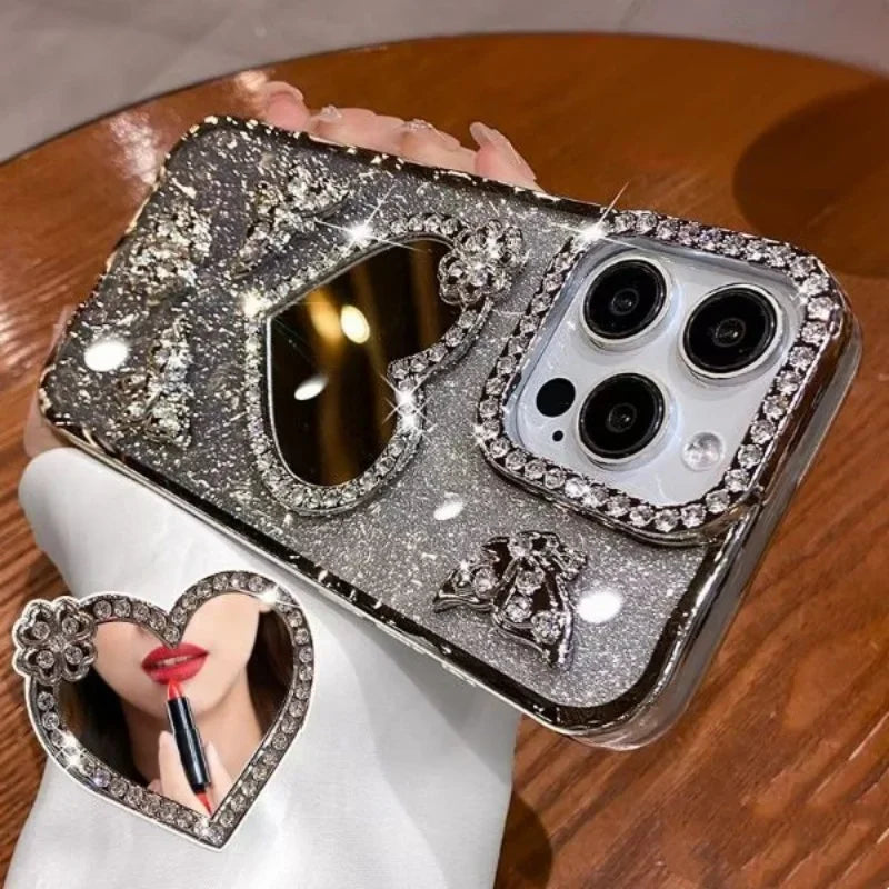 Bling Rhinestone Mirror Cover Case for iPhone 16 pro Max 15 plus Glitter Diamond Encrusted Butterfly Design Shockproof Anti-Knock Dabfavshop