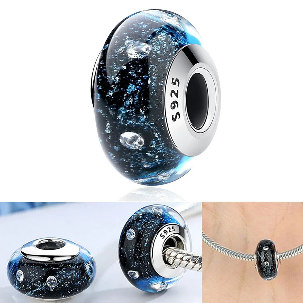 Colorful Flower Murano Glass Charm Fit Original Bracelet Necklace Heart 925 Sterling Silver Murano Glass Fine Jewelry Dabfavshop