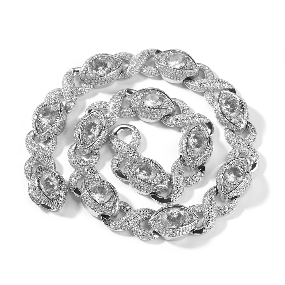 Iced Out Infinity Cuban Chain Necklace with Big CZ Eyes Pave Setting Cubic Zirconia for Women Men Dabfavshop