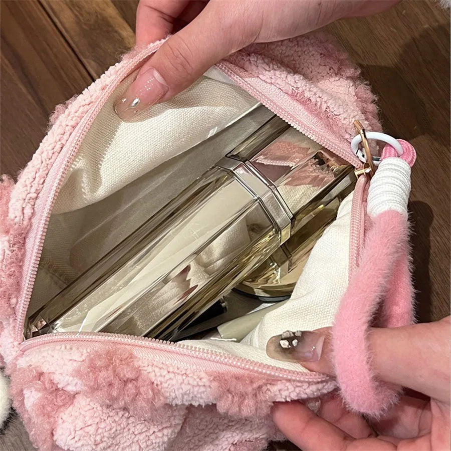 Plush Makeup Bags with Handle Soft Travel Cosmetic Storage Bag Dabfavshop
