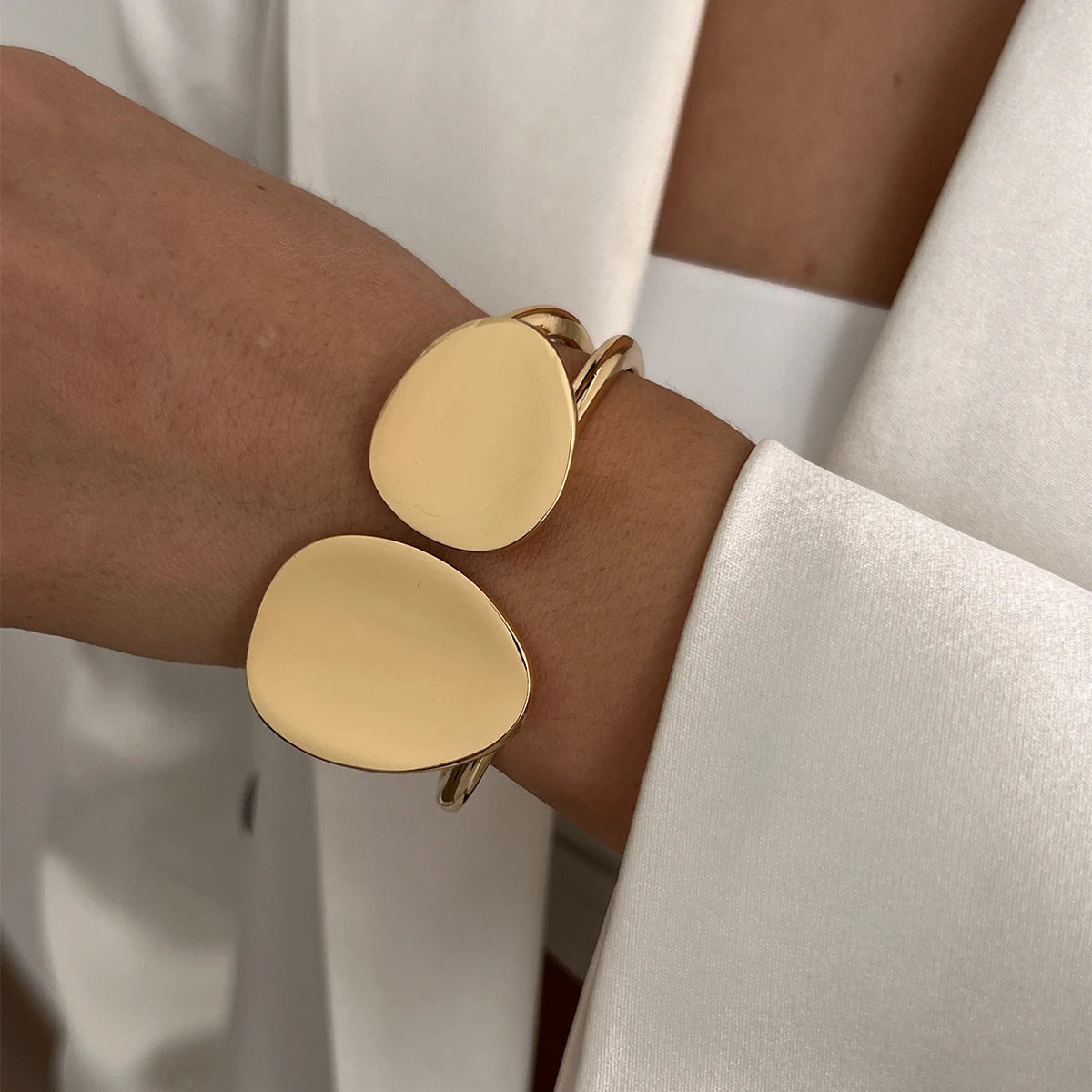 6 Styles Geometric Gold Color Cuff Spring Bangles Wide Hand Bracelets Dabfavshop