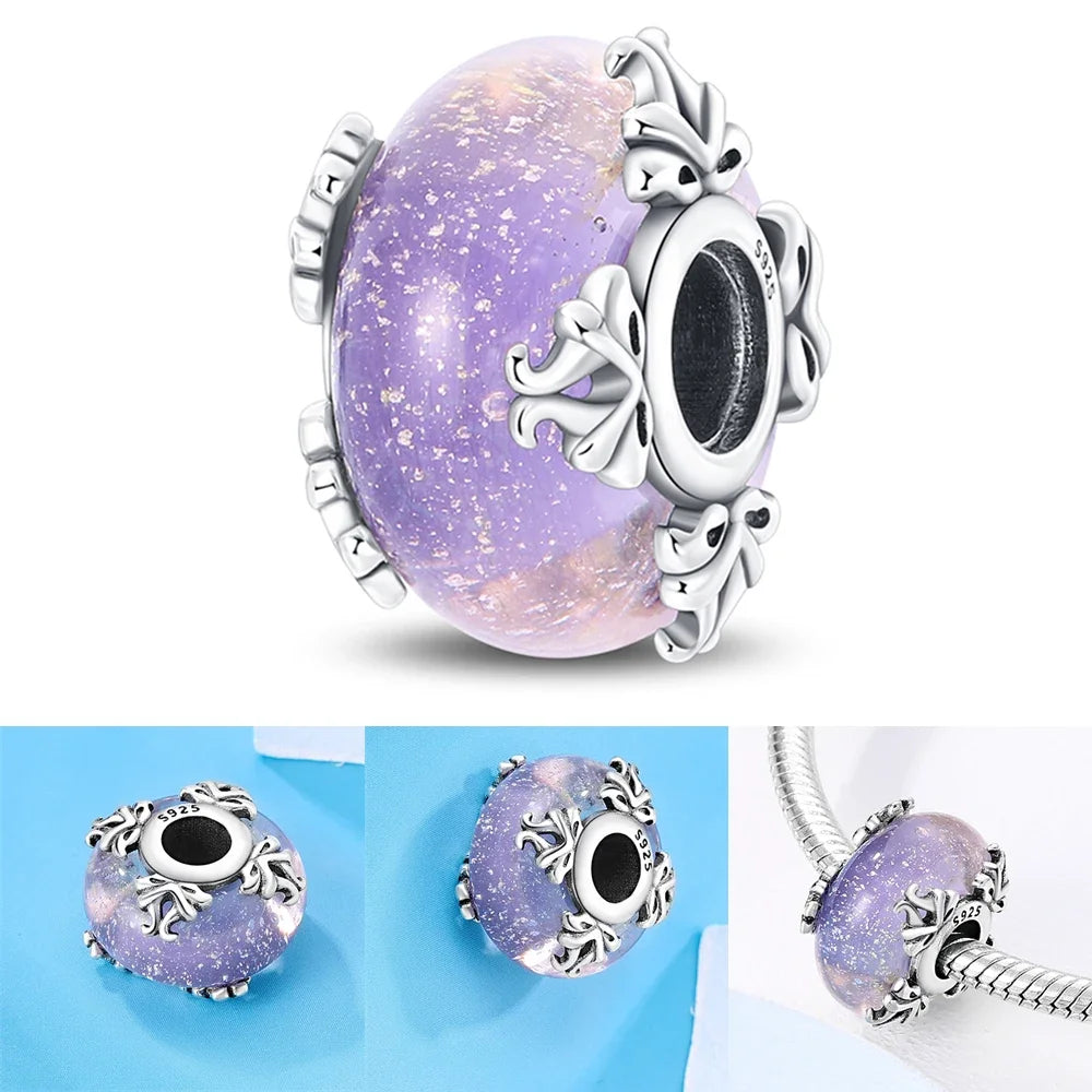 Colorful Flower Murano Glass Charm Fit Original Bracelet Necklace Heart 925 Sterling Silver Murano Glass Fine Jewelry Dabfavshop