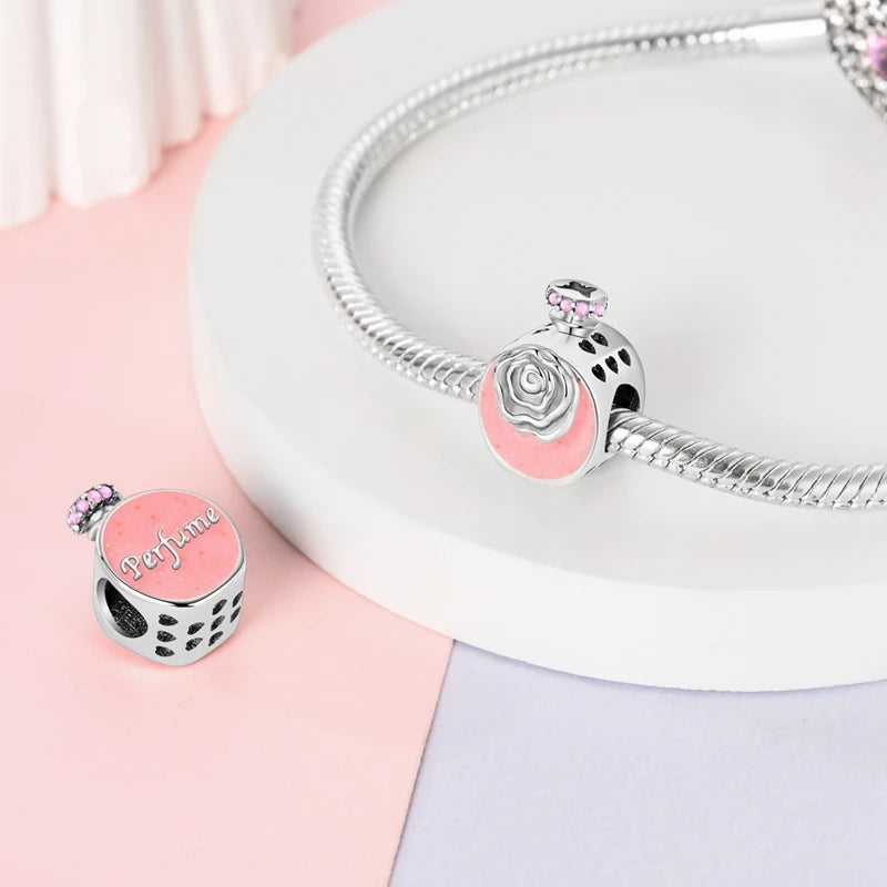 Romantic Pink Crown Perfume Bottle Charms Beads Fit Qikaola Bracelets Fine Jewelry Valentine's Day Gift Dabfavshop