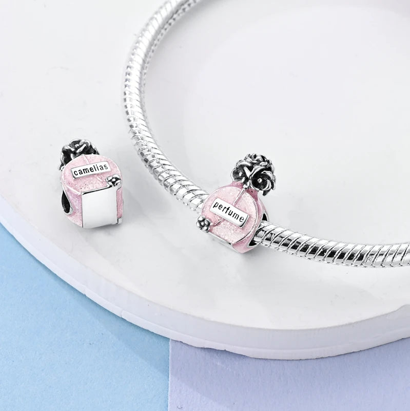 Romantic Pink Crown Perfume Bottle Charms Beads Fit Qikaola Bracelets Fine Jewelry Valentine's Day Gift Dabfavshop