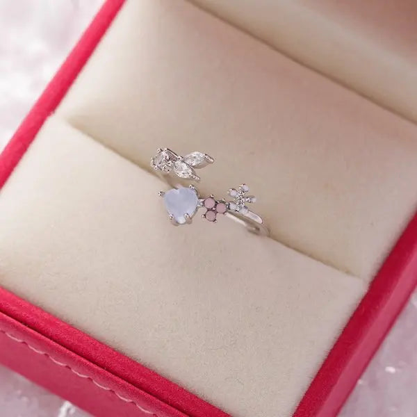 Crystal Zircon Rings Sweet Flower Leaf Butterfly Adjustable Open Rings Female Wedding Engagement Jewelry Gift Dabfavshop