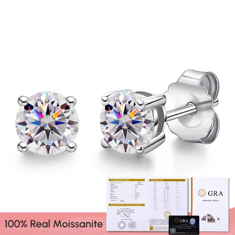 Passed Moissanite Diamond Stud Earrings for Women S925 Silver Platinum Plated Bride Wedding GRA Fine Jewelry Dabfavshop