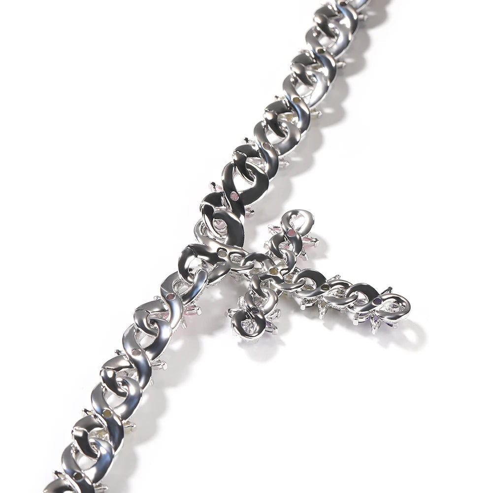 Colorful Flower Cuban Chain Full Paved Iced Out Bling Cubic Zirconia Cross Charms Baguette CZ Cuban Chain Dabfavshop