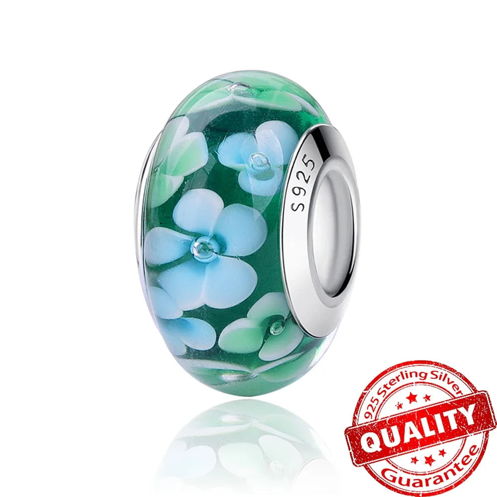 Colorful Flower Murano Glass Charm Fit Original Bracelet Necklace Heart 925 Sterling Silver Murano Glass Fine Jewelry Dabfavshop