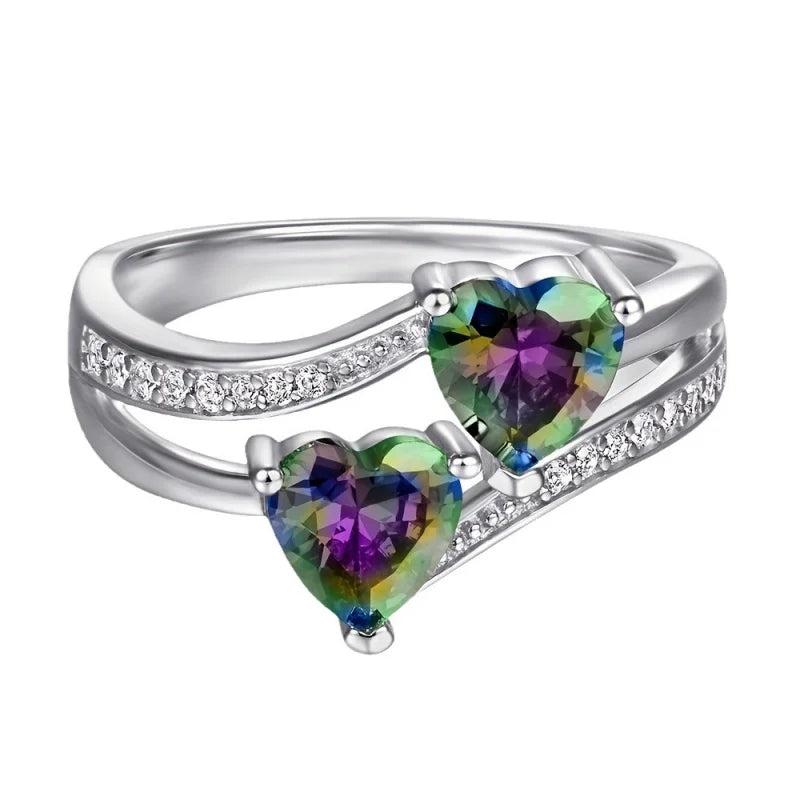 Luxury Double Heart CZ Rings 925 Sterling Silver Brilliant Romantic Female Ring Dabfavshop