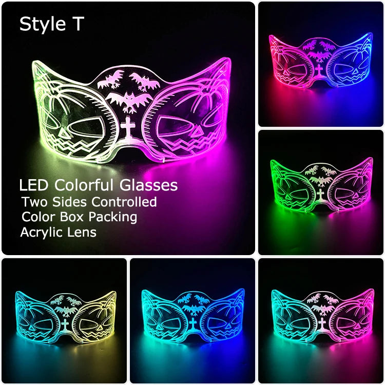 Acrylic LED Luminous Glasses Neon Light-Up Party Eyewear Unisex Glow Sunglasses for DJ Bar Halloween Christmas 12-Hour Glowing Dabfavshop