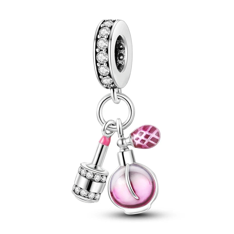 Romantic Pink Crown Perfume Bottle Charms Beads Fit Qikaola Bracelets Fine Jewelry Valentine's Day Gift Dabfavshop