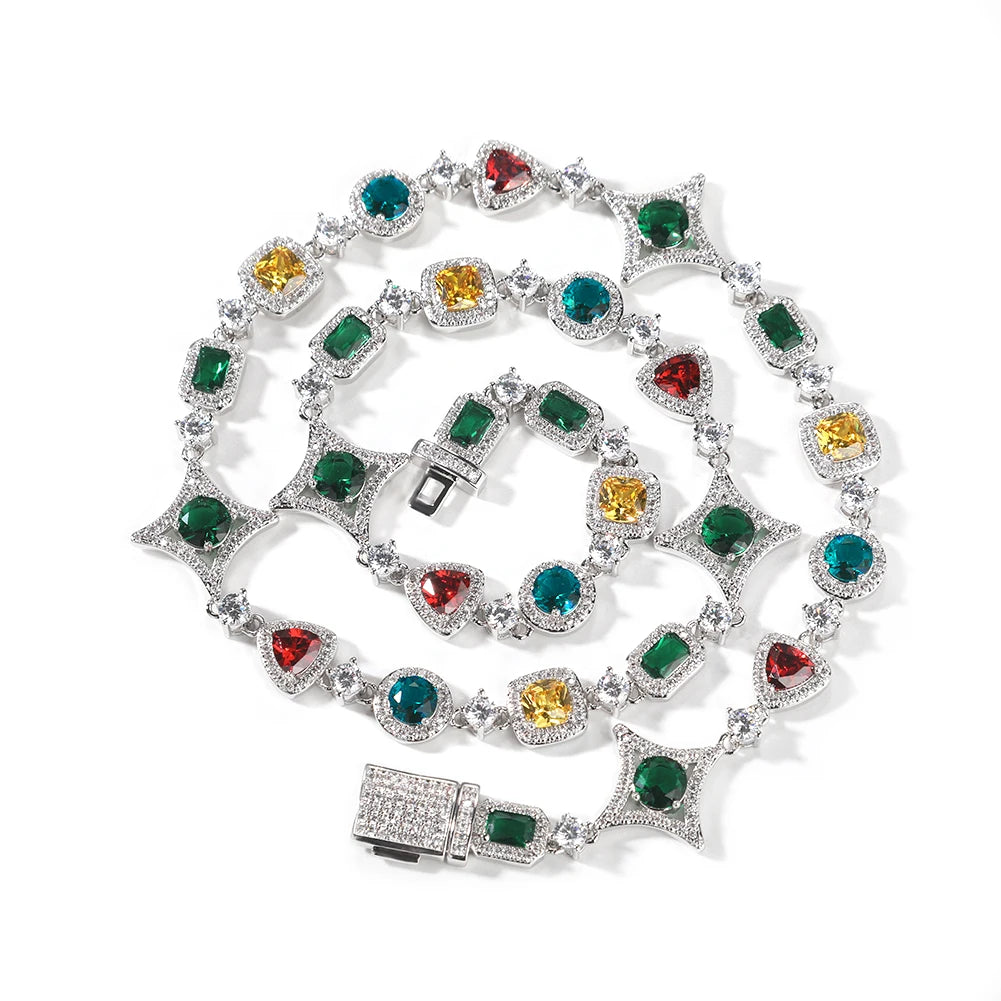Iced Out Rainbow Necklace for Women Heart/Star/Square Gemstones Link Chain Bracelets Fashion Hip Hop Jewelry Dabfavshop