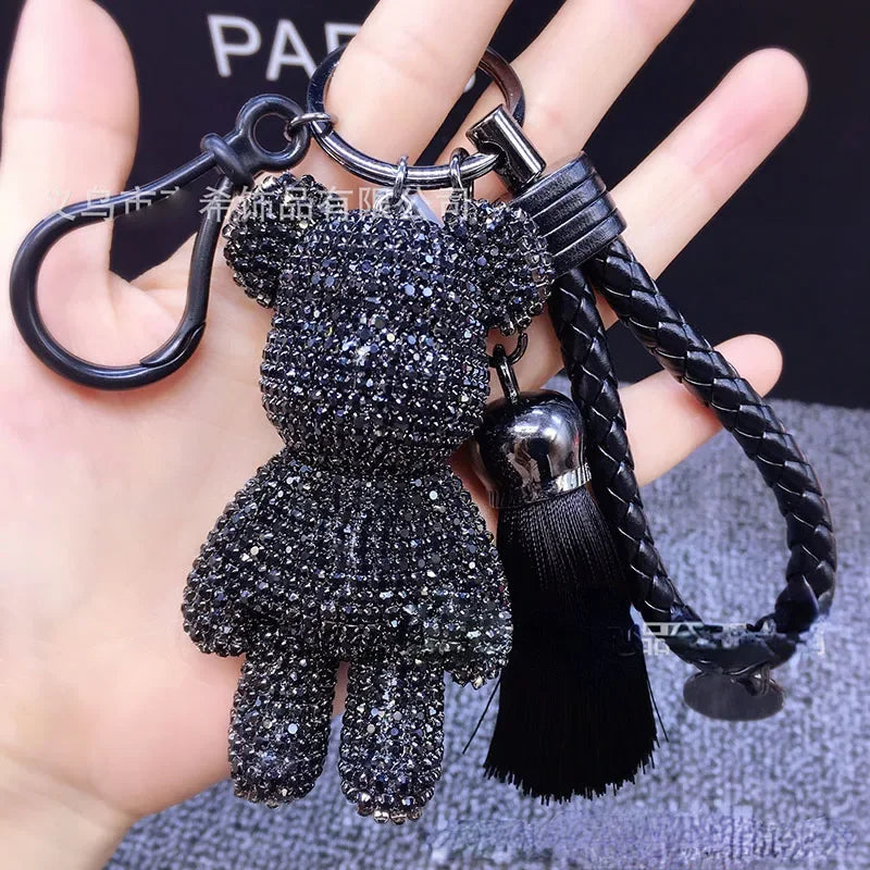 Rhinestone Gloomy Bear Keychain Handmade Car Tassel Key Chain Ring Holder Pendant Bag Charm for Women Dabfavshop
