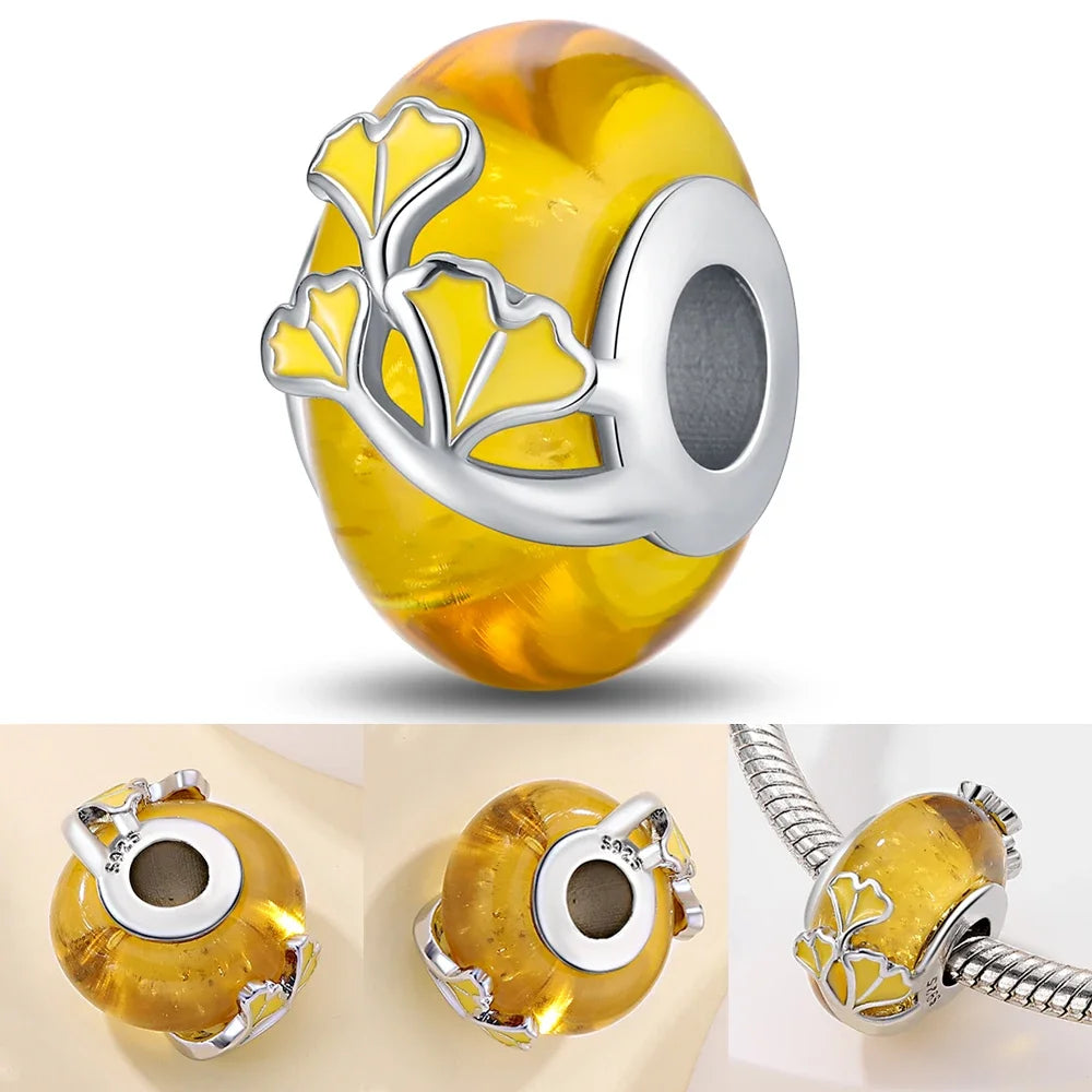 Colorful Flower Murano Glass Charm Fit Original Bracelet Necklace Heart 925 Sterling Silver Murano Glass Fine Jewelry Dabfavshop