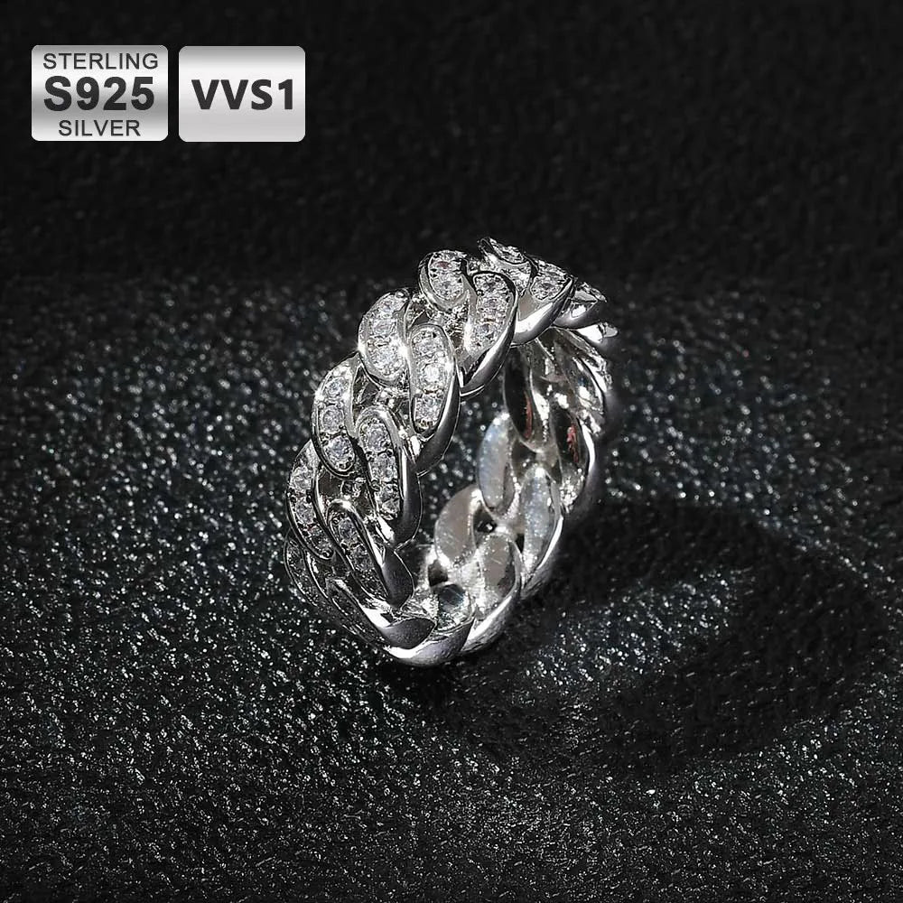 Sparkling VVS Diamond 925 Silver Ring Single Row Moissanite Cuban Ring For Women And Man Jewelry Dabfavshop