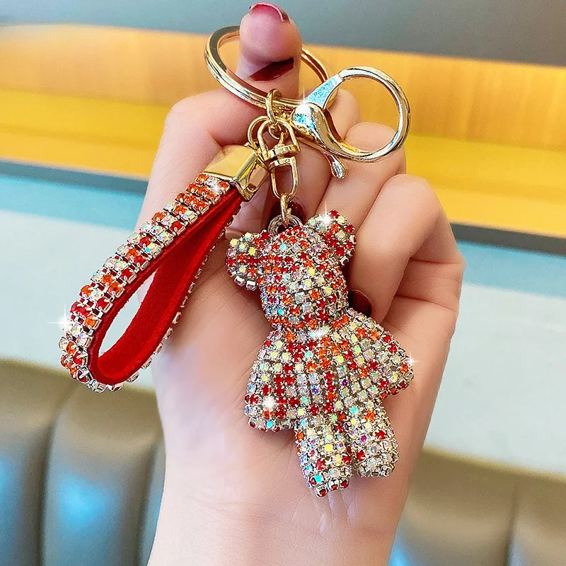 Rhinestone Bear Keychain Pendant Handmade Metal Keyring for Women Men Car Anime Animal Themed Accessory Unisex Key Chain Gift Dabfavshop