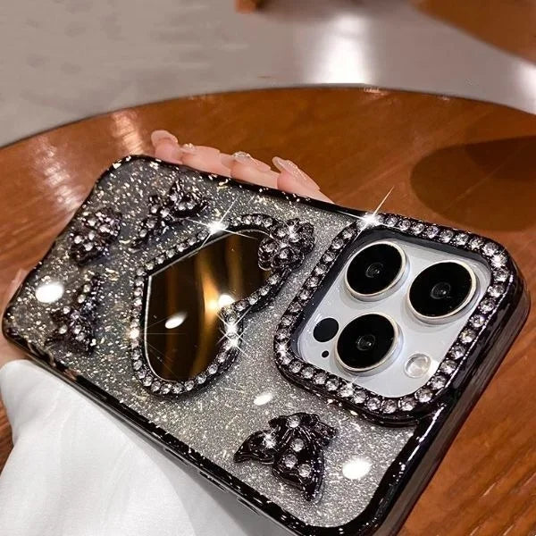 Bling Rhinestone Mirror Cover Case for iPhone 16 pro Max 15 plus Glitter Diamond Encrusted Butterfly Design Shockproof Anti-Knock Dabfavshop