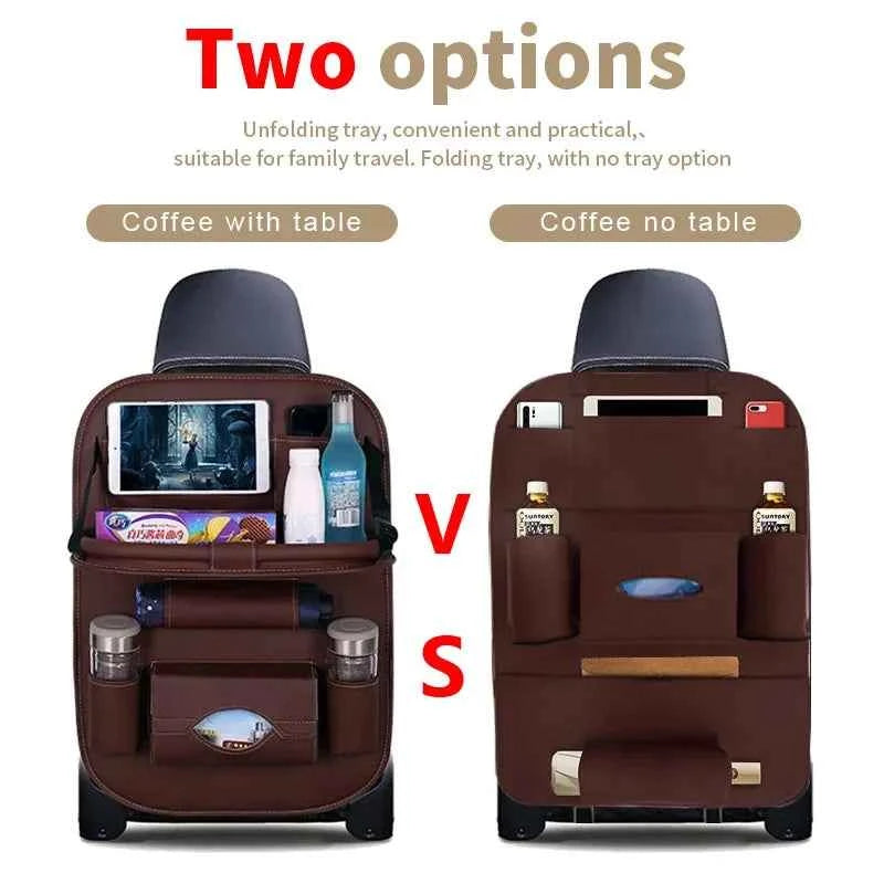 Car Back Seat Organizer Storage Bag with Foldable Table Tray Tablet Holder Tissue Box Auto Back Seat Bag Protector Accessories
