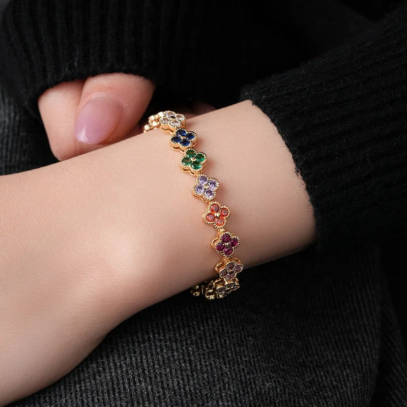 Crystal Flower Lucky Bracelet Women Personalized New Stainless Steel Bracelet Dabfavshop