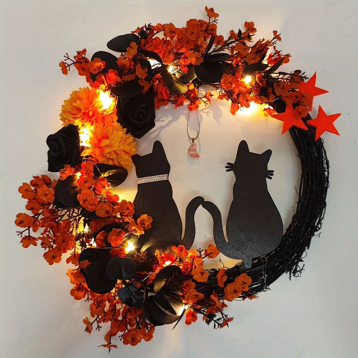 Black Cat Wreath Halloween Decor for Front Door/Window Dabfavshop
