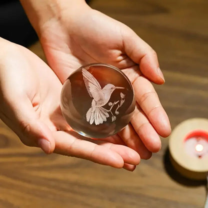 3D Laser Engraved Hummingbird Crystal Ball Ornament Gift Shop1104334801 Store