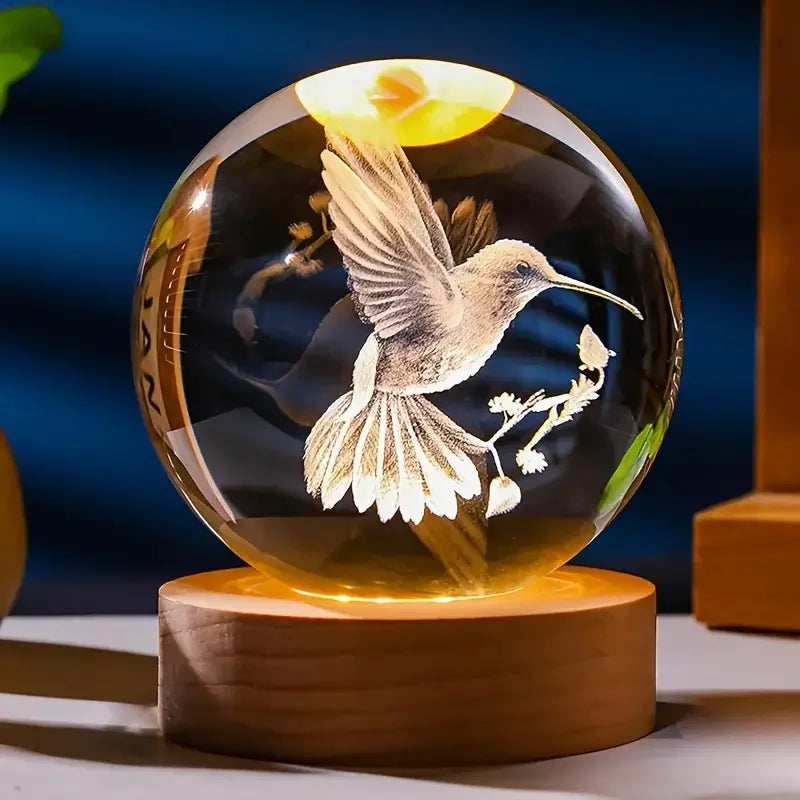 3D Laser Engraved Hummingbird Crystal Ball Ornament Gift Shop1104334801 Store