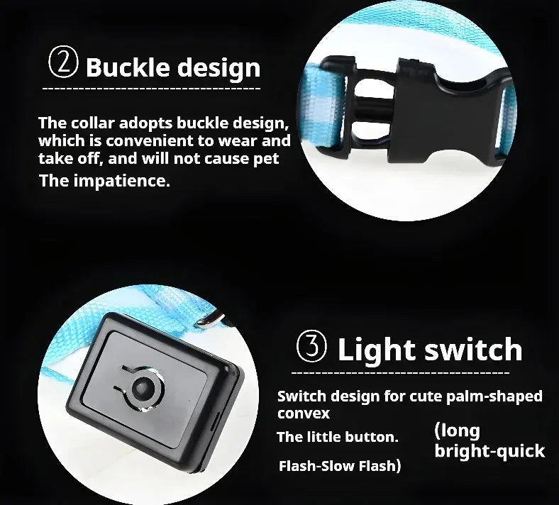 Dog Collar Nylon LED Night Safety Flashing Glow In The Dark Pet Dog Leash pet Dogs Luminous Fluorescent  dog accessories collar Dabfavshop
