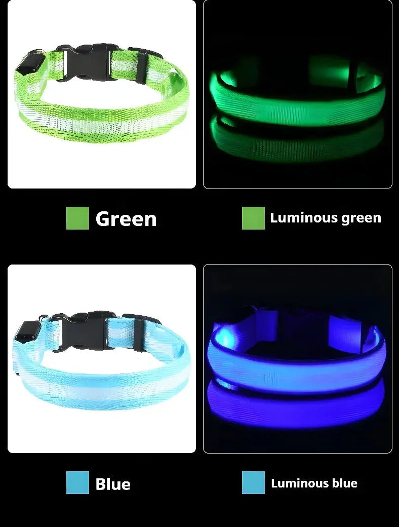 Dog Collar Nylon LED Night Safety Flashing Glow In The Dark Pet Dog Leash pet Dogs Luminous Fluorescent  dog accessories collar Dabfavshop