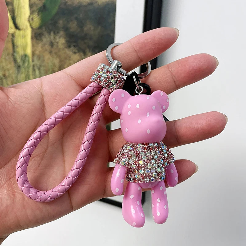 Craft Rhinestone Bear Tassels Keychain Cute Cartoon Resin Bag Charm Holder Fashionable Animal Themed Zinc Alloy Keychains Dabfavshop