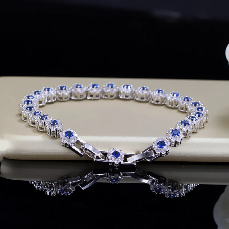 BeaQueen Trendy Green and White Cubic Zirconia Stone Silver Color Tennis Bracelets Dress Jewelry Accessories Gift for Women B100 Dabfavshop