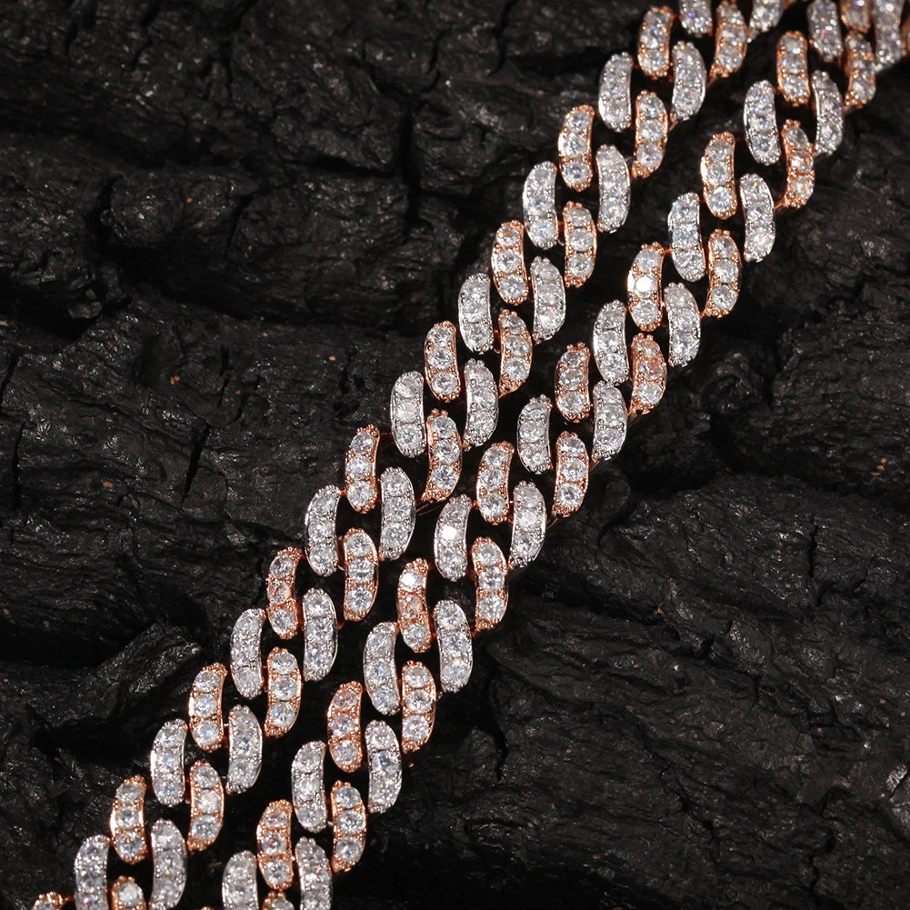 UWIN Men Women Bracelet 9mm Iced Out Rose Gold Silver Color Cuban Link With White &Pink Cubic Zirconia Bracelets Jewelry Dabfavshop
