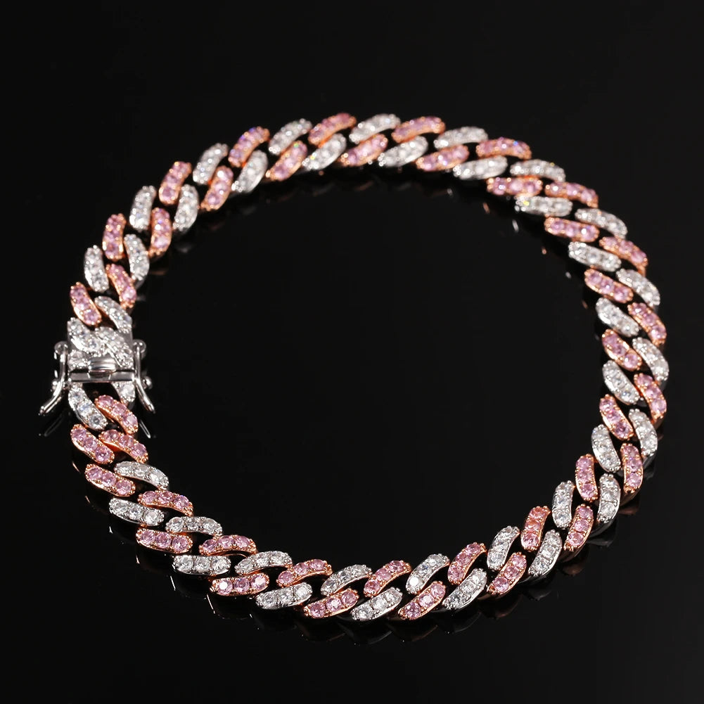 UWIN Men Women Bracelet 9mm Iced Out Rose Gold Silver Color Cuban Link With White &Pink Cubic Zirconia Bracelets Jewelry Dabfavshop