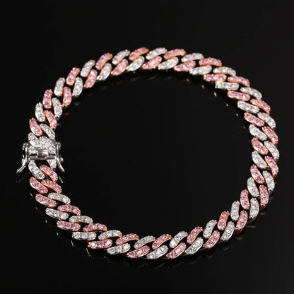 UWIN Men Women Bracelet 9mm Iced Out Rose Gold Silver Color Cuban Link With White &Pink Cubic Zirconia Bracelets Jewelry Dabfavshop