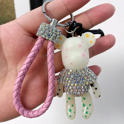 Craft Rhinestone Bear Tassels Keychain Cute Cartoon Resin Bag Charm Holder Fashionable Animal Themed Zinc Alloy Keychains Dabfavshop