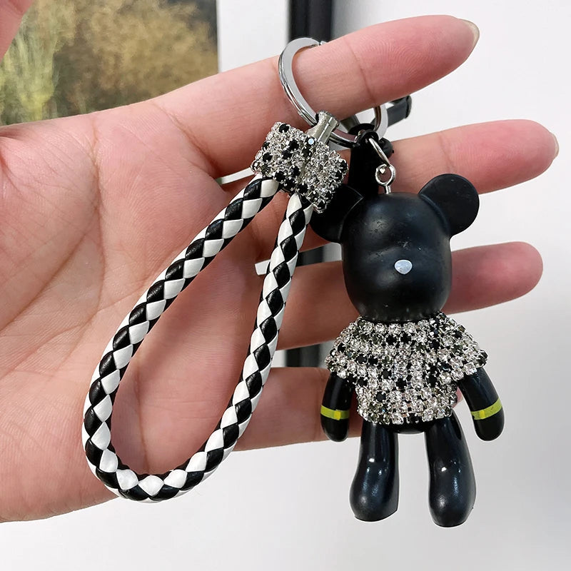 Craft Rhinestone Bear Tassels Keychain Cute Cartoon Resin Bag Charm Holder Fashionable Animal Themed Zinc Alloy Keychains Dabfavshop