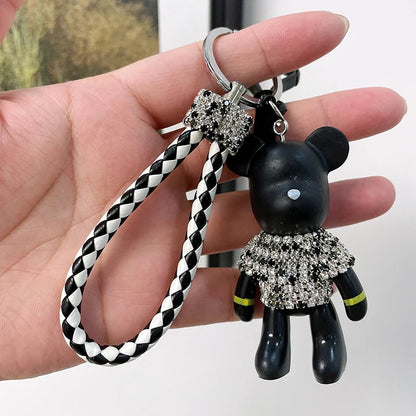 Craft Rhinestone Bear Tassels Keychain Cute Cartoon Resin Bag Charm Holder Fashionable Animal Themed Zinc Alloy Keychains Dabfavshop