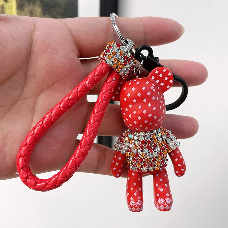 Craft Rhinestone Bear Tassels Keychain Cute Cartoon Resin Bag Charm Holder Fashionable Animal Themed Zinc Alloy Keychains Dabfavshop