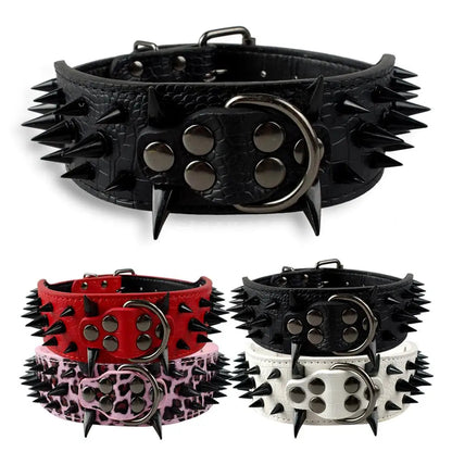 2" Wide Sharp Spiked Studded Leather Dog Collars Pitbull Bulldog Big Dog Collar Adjustable For Medium Large Dogs Boxer S M L XL Dabfavshop