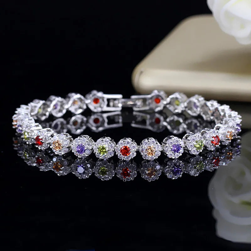 BeaQueen Trendy Green and White Cubic Zirconia Stone Silver Color Tennis Bracelets Dress Jewelry Accessories Gift for Women B100 Dabfavshop