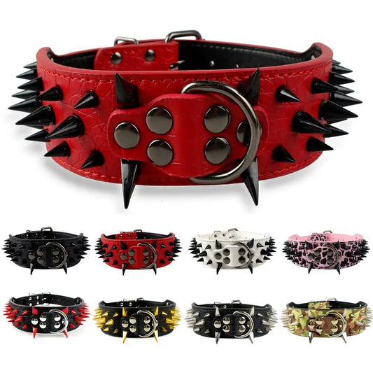 2" Wide Sharp Spiked Studded Leather Dog Collars Pitbull Bulldog Big Dog Collar Adjustable For Medium Large Dogs Boxer S M L XL Dabfavshop