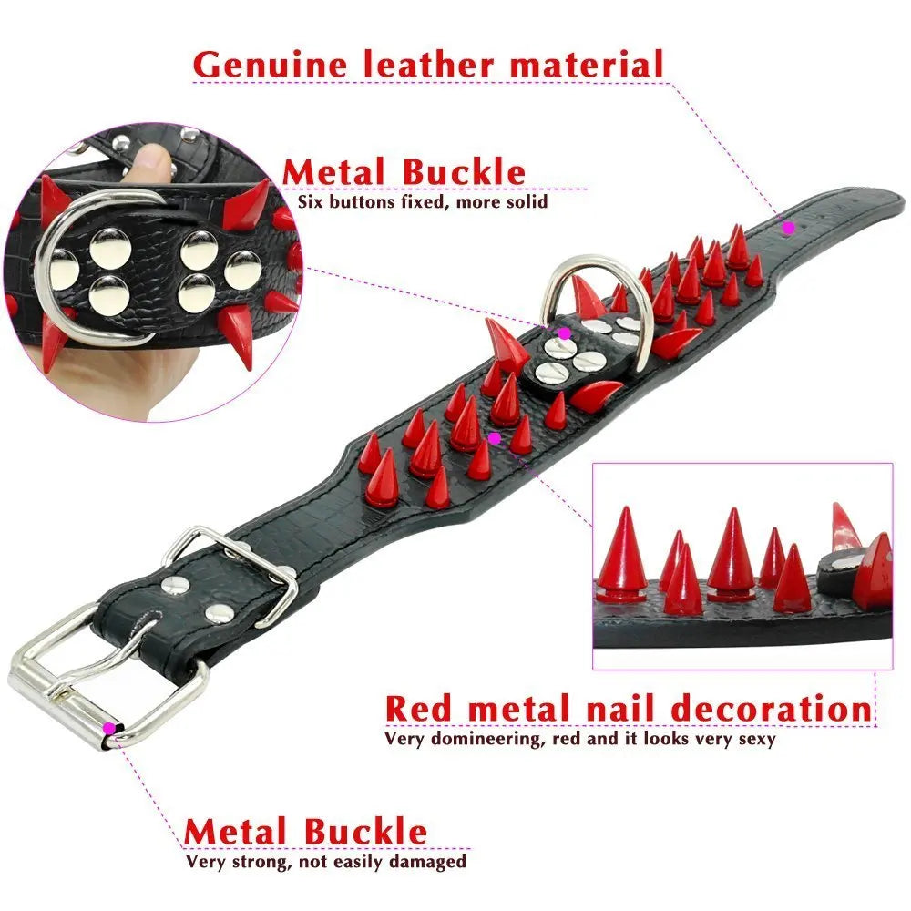 2" Wide Sharp Spiked Studded Leather Dog Collars Pitbull Bulldog Big Dog Collar Adjustable For Medium Large Dogs Boxer S M L XL Dabfavshop
