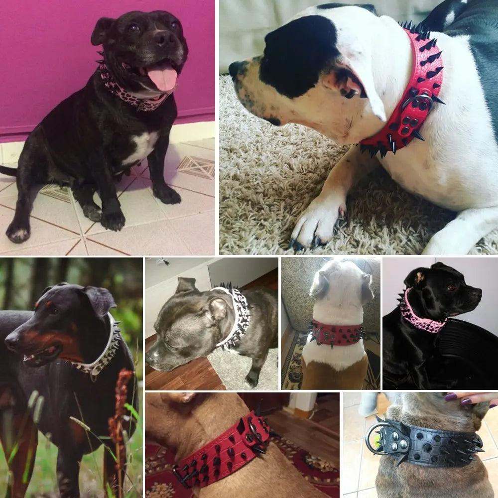 2" Wide Sharp Spiked Studded Leather Dog Collars Pitbull Bulldog Big Dog Collar Adjustable For Medium Large Dogs Boxer S M L XL Dabfavshop