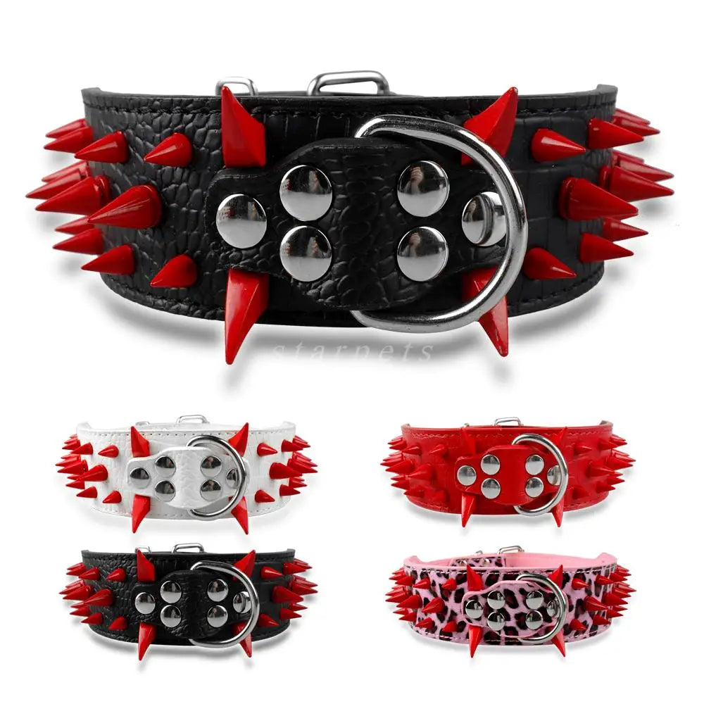 2" Wide Sharp Spiked Studded Leather Dog Collars Pitbull Bulldog Big Dog Collar Adjustable For Medium Large Dogs Boxer S M L XL Dabfavshop