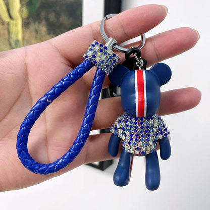 Craft Rhinestone Bear Tassels Keychain Cute Cartoon Resin Bag Charm Holder Fashionable Animal Themed Zinc Alloy Keychains Dabfavshop